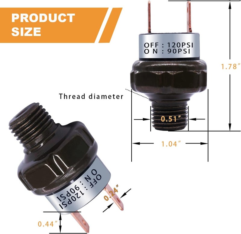 mankk Air Pressure Switch 90-120 PSI Thread 1/4" NPT 24V 12V DC Air Compressor Pressure Switch for Air Horn Train 90-120-1/4" NPT-BK - Image 3