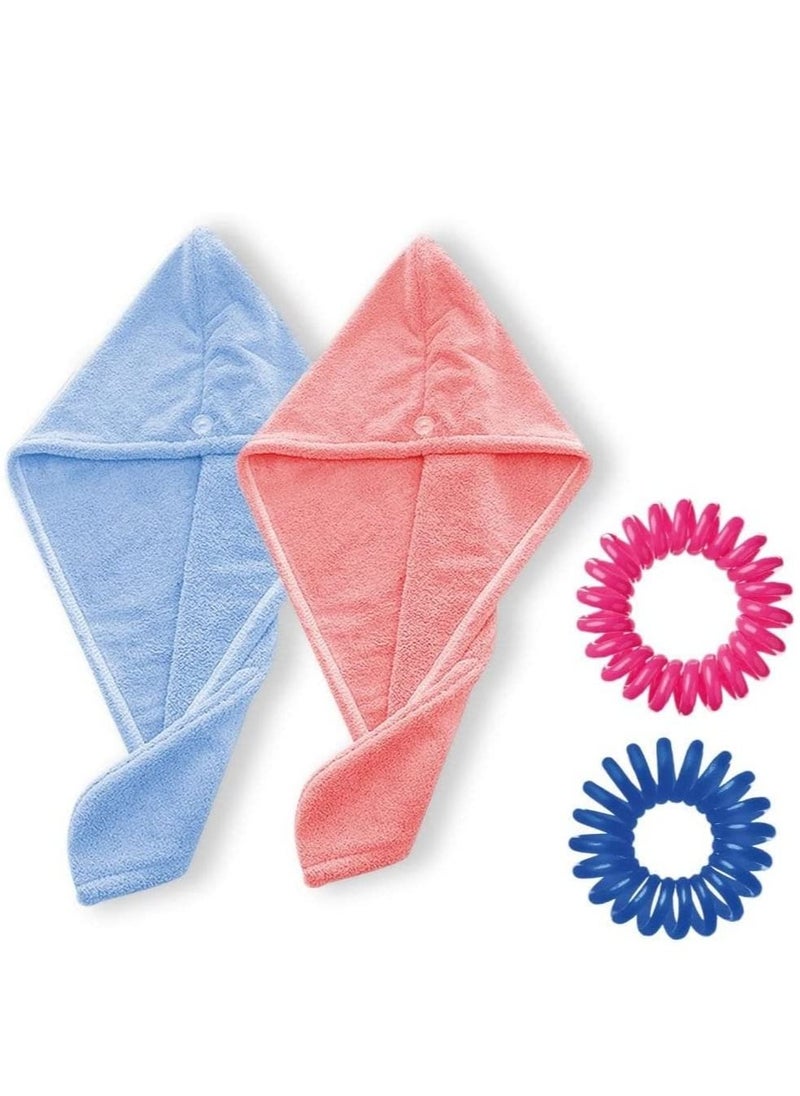 ORiTi Microfiber Hair Towel, Hair Towel Wrap, Pack of 2 with hair ties, Quick Dry Hair Turban, Absorbant Hair Wraps, Hair Drying Towel with Elastic Loop and button  - Image 1