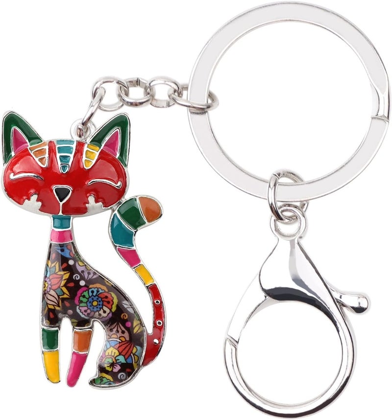 BONSNY Enamel Alloy Chain Cat Key Chains For Women Car Purse Handbag Charms keychains Gifts, Multicoloured, Charm size approximately 1.73"tall & 1.10" width - Image 1
