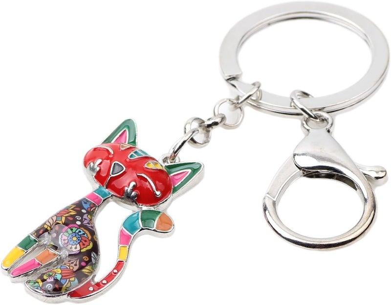 BONSNY Enamel Alloy Chain Cat Key Chains For Women Car Purse Handbag Charms keychains Gifts, Multicoloured, Charm size approximately 1.73"tall & 1.10" width - Image 2