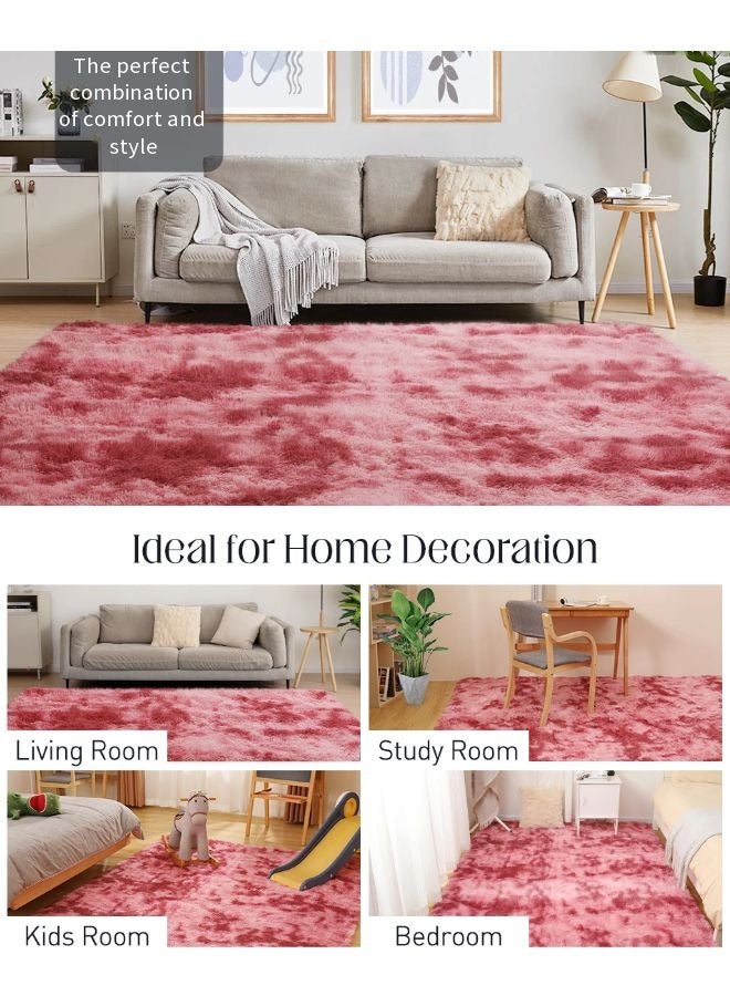 Vixplorn Tie-Dyed Dark Red Soft Fuzzy Plush Indoor Carpets for Bedroom, Non Skid Fluffy Faux Fur Rug for Room，Super Soft Rugs Fluffy Carpets Tie-Dye Rugs for Living Room Bedroom Girls Kids Room Nursery Home Decor Non-Slip Machine Washable Carpet - Image 3