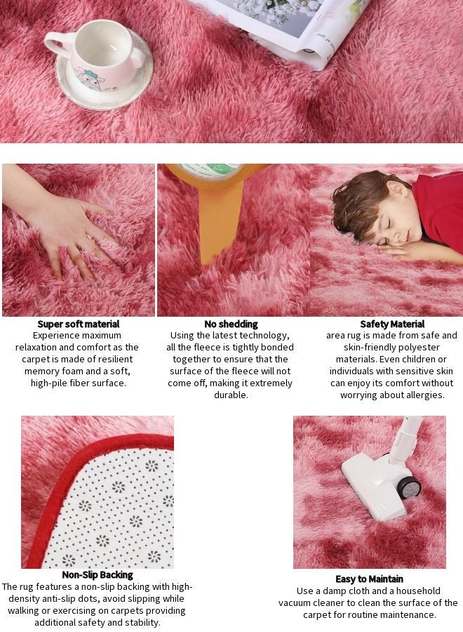 Vixplorn Tie-Dyed Dark Red Soft Fuzzy Plush Indoor Carpets for Bedroom, Non Skid Fluffy Faux Fur Rug for Room，Super Soft Rugs Fluffy Carpets Tie-Dye Rugs for Living Room Bedroom Girls Kids Room Nursery Home Decor Non-Slip Machine Washable Carpet - Image 4