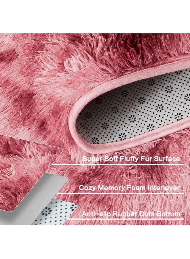 Vixplorn Tie-Dyed Dark Red Soft Fuzzy Plush Indoor Carpets for Bedroom, Non Skid Fluffy Faux Fur Rug for Room，Super Soft Rugs Fluffy Carpets Tie-Dye Rugs for Living Room Bedroom Girls Kids Room Nursery Home Decor Non-Slip Machine Washable Carpet - Image 5