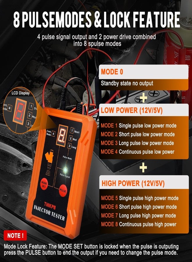 THIKPO Universal Fuel Injector Tester and Cleaner Tool Kit, DIY Cleaning Tool Kit, 8 Pulse Modes, 4 Wire Dual Channel for 2 Fuel Injectors, 4 Size Cleaning Adapters, 12V/5V Output Power - Image 4