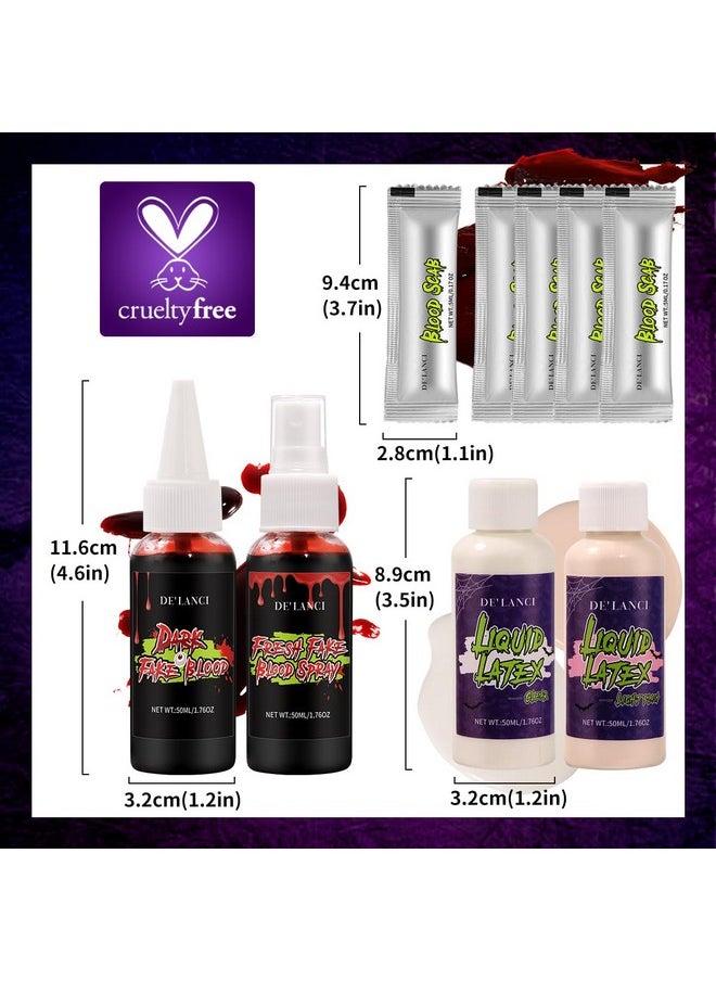 ecofavor - Fake Blood And Liquid Latex, Liquid Latex Fake Blood Sfx Makeup Kits, 2Pcs Liquid Latex(50Ml),Fake Blood Spray(50Ml),Stage Blood(50Ml), Fake Coagulated Blood (30G), Halloween Sfx Makeup Kit For Face - Image 1