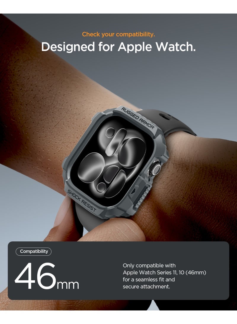 Spigen Rugged Armor 2 Apple Watch Series 11/10 (46mm) Case Cover Durable Protective TPU Flexible Shock Proof Mil Grade Bumper - Dark Gray - Image 2