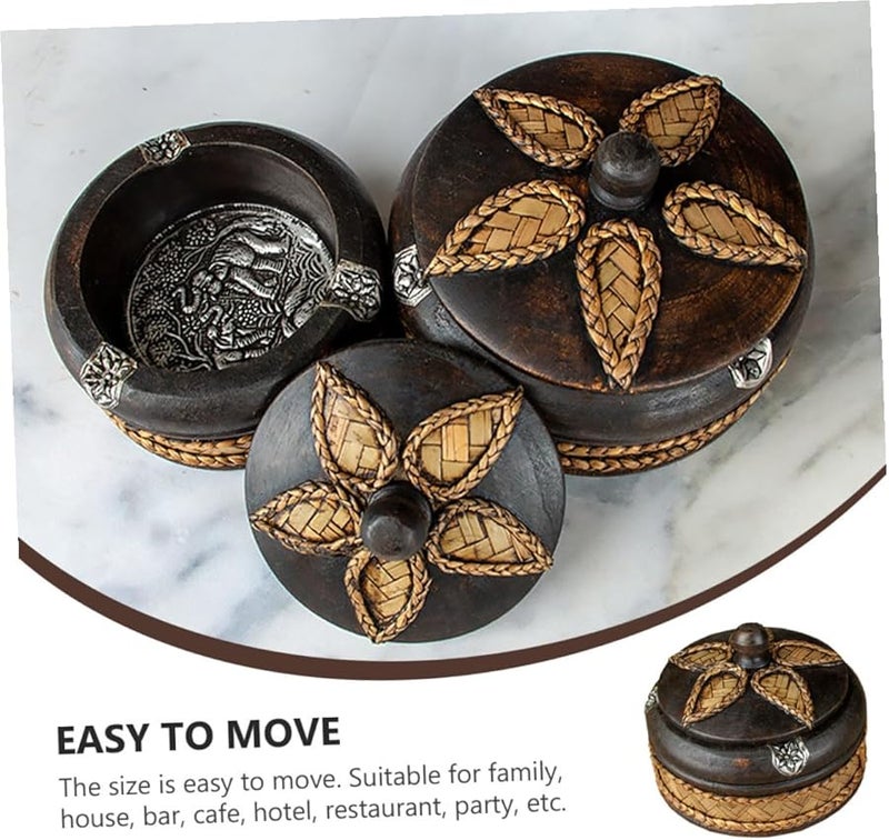 Handmade Solid Wood Ashtray With Lid Natural Odorless Wood Southeast Asian Style Decorative Smoking Tray - Image 4