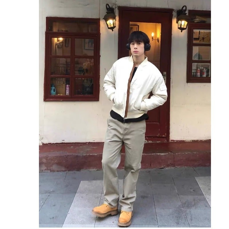 Standard American Bomber Jacket Champagne Coat Short Wide Profile Three-Proof Baseball Suit regular Daily Round Khaki
