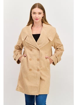 Women Textured Trench Coat Jacket, Tan