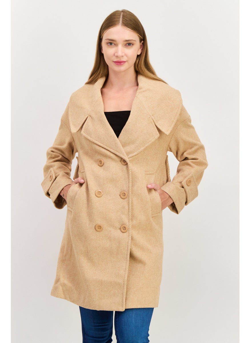 VERO MODA - Women Textured Trench Coat Jacket, Tan - Image 1