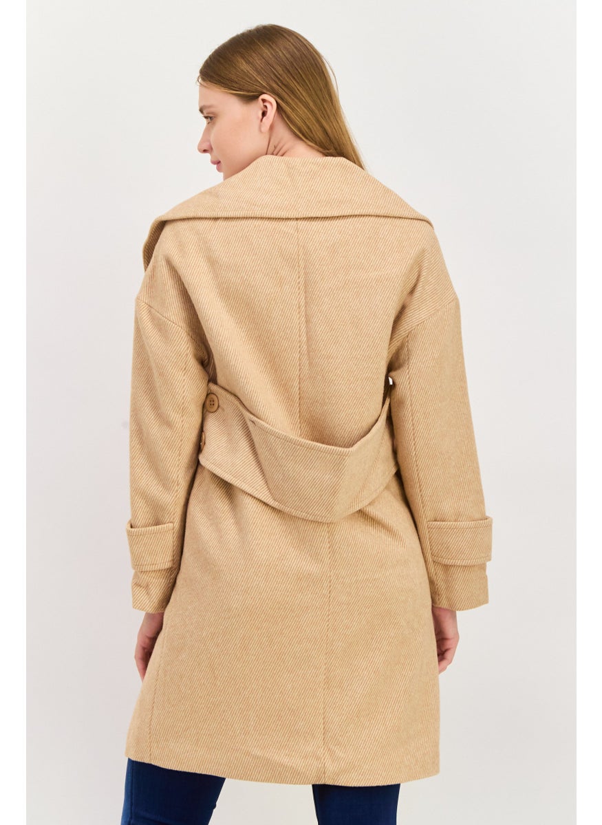 VERO MODA - Women Textured Trench Coat Jacket, Tan - Image 1