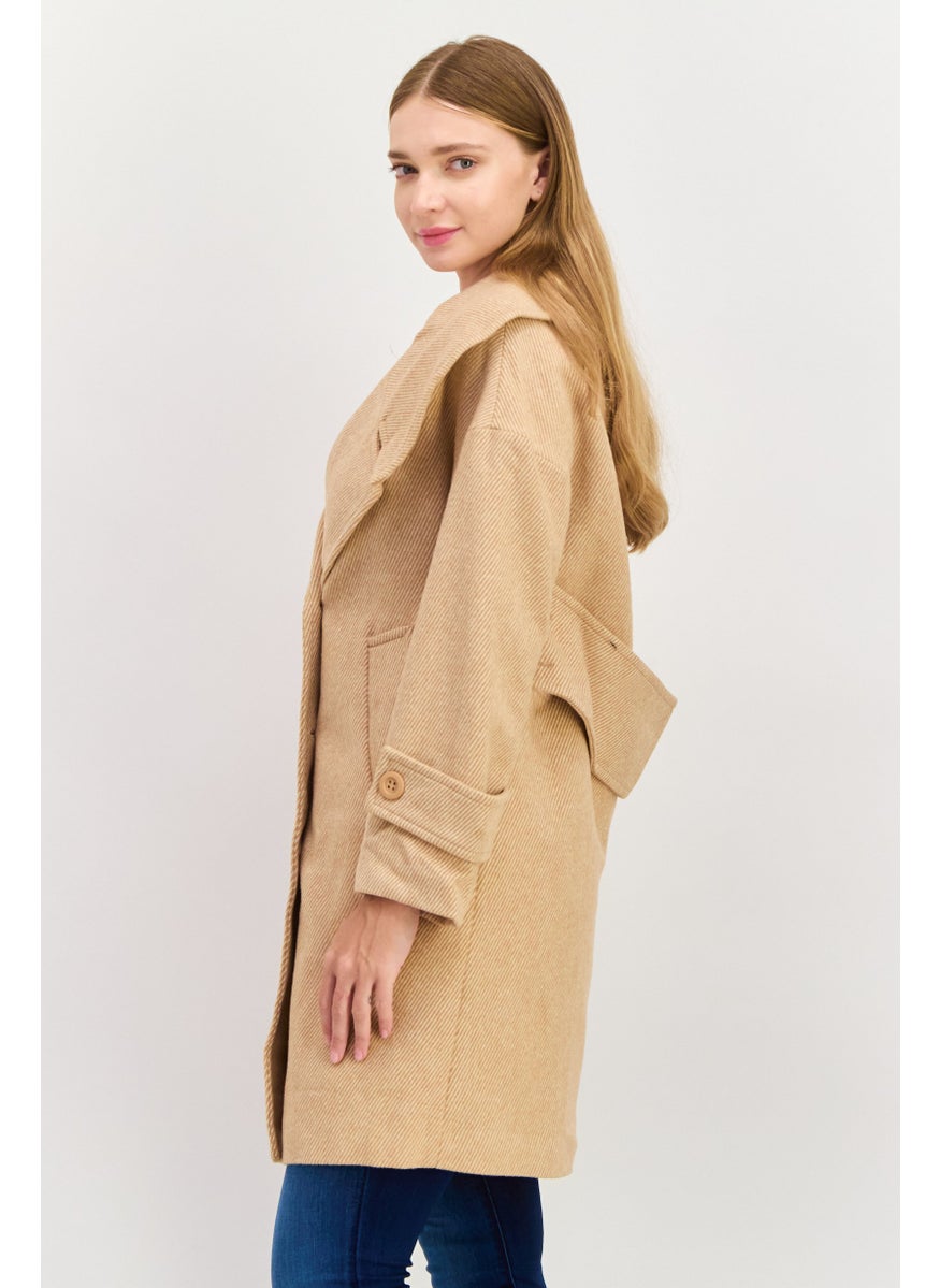 VERO MODA - Women Textured Trench Coat Jacket, Tan - Image 1
