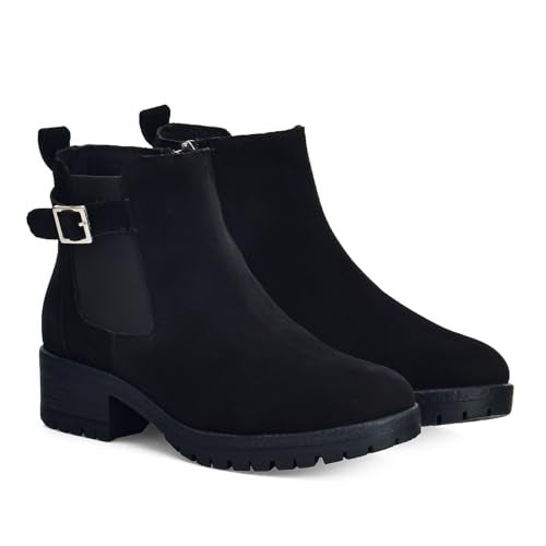 YOHO Chelsea Boot Suede for Women | Bold stylish strap| Elegance| attractive | premium | Fur Lining | Stylish Casual Shoes|Comfortable Fit | Classic Black - UK 4 - Image 1