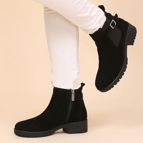 YOHO Chelsea Boot Suede for Women | Bold stylish strap| Elegance| attractive | premium | Fur Lining | Stylish Casual Shoes|Comfortable Fit | Classic Black - UK 4 - Image 5