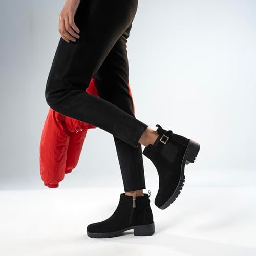 YOHO Chelsea Boot Suede for Women | Bold stylish strap| Elegance| attractive | premium | Fur Lining | Stylish Casual Shoes|Comfortable Fit | Classic Black - UK 4 - Image 4