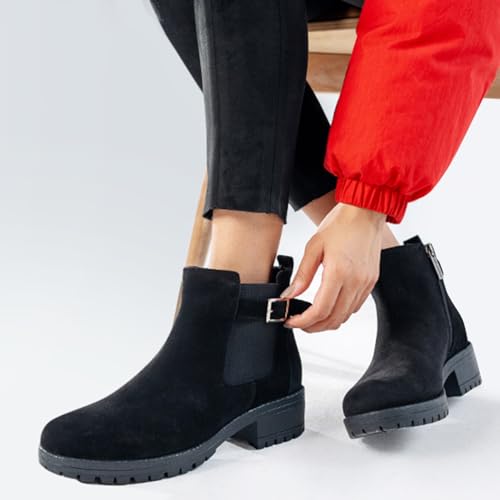 YOHO Chelsea Boot Suede for Women | Bold stylish strap| Elegance| attractive | premium | Fur Lining | Stylish Casual Shoes|Comfortable Fit | Classic Black - UK 4 - Image 2