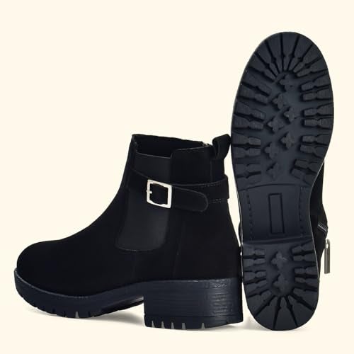 YOHO Chelsea Boot Suede for Women | Bold stylish strap| Elegance| attractive | premium | Fur Lining | Stylish Casual Shoes|Comfortable Fit | Classic Black - UK 4 - Image 3
