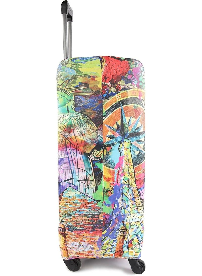 natOnat Travel Luggage Cover Protector - Suitcase Cover with Coloured Pattern- Stretchy, Washable Spandex & Polyester - Protects Against Dirt & Scratches - Travel Mosaic Design - Fits 72-81 CM Height ( X LARGE ) - Image 4