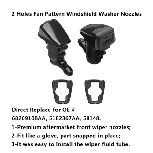 AMFRNE 68269108AA Durango Premium Wiper Washer Nozzles Fit for 2011-2023 Dodge Durango WD Windshield Washer Fluid Jet Nozzle | Easy to Install | 2 Pack, Ref 5182367AA, Replace for Dodge Durango Accessories - Image 2