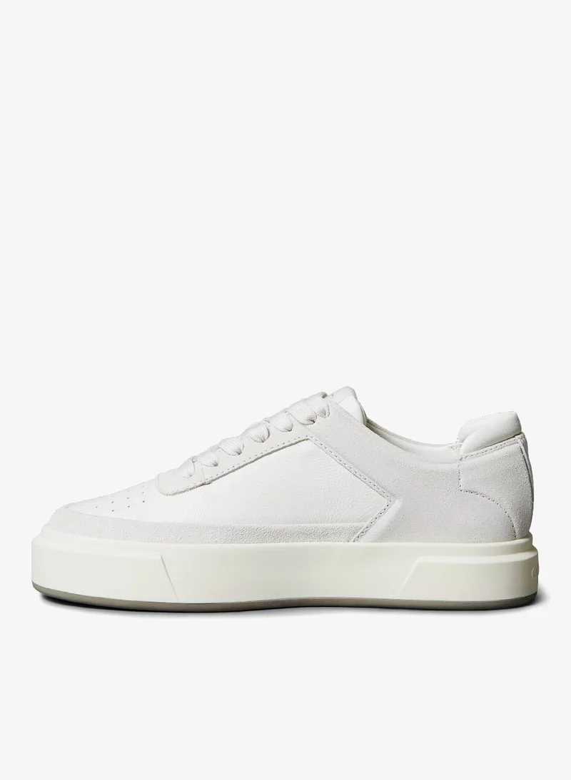 Calvin Klein Lily White/Desert Taupe Leather And Suede Signature Sneakers for Women | Best Price UAE