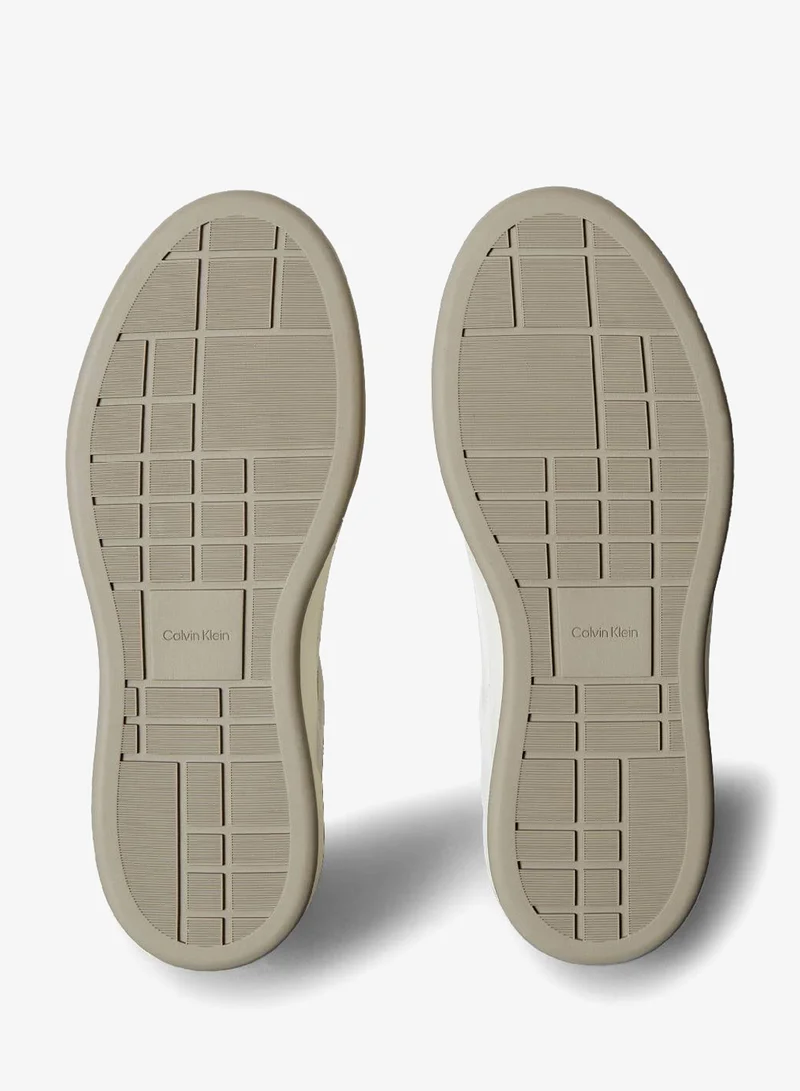 Calvin Klein Lily White/Desert Taupe Leather And Suede Signature Sneakers for Women | Best Price UAE