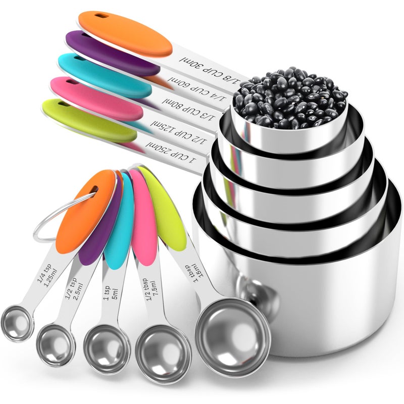 TILUCK Measuring Cups and Spoons Set, Stainless Steel, Kitchen Utensils for Cooking and Baking (10) - Image 1