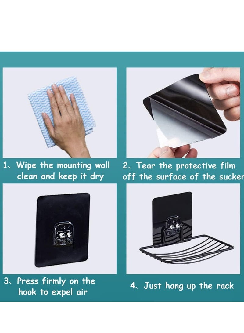 Bukela 2 Pcs Black Soap Holder Adhesive Soap Dish for Shower Soap Tray Strong Rustproof Stainless Steel Soap Rack Wall Mounted Soap Dish Basket Vacuum Suction Cup Bar Sponge Holder for Bathroom - Image 3