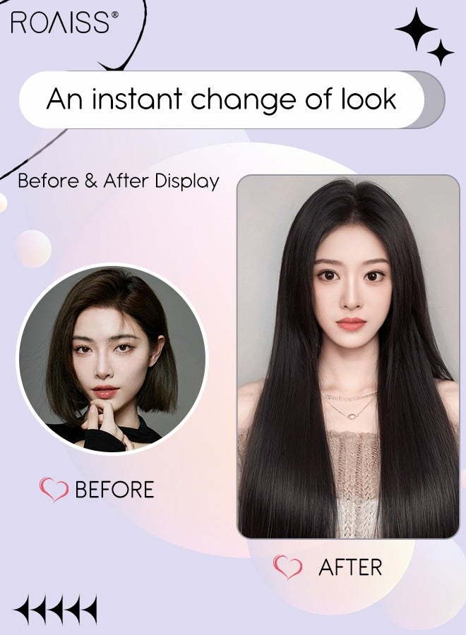 roaiss 7 Pcs Clip in Long Straight Hair Extensions, Invisible Adjustable Long Synthetic Heat Resistant Hairpieces with 16 Clips for Women , Black Brown, 56cm (22 inches) - Image 2