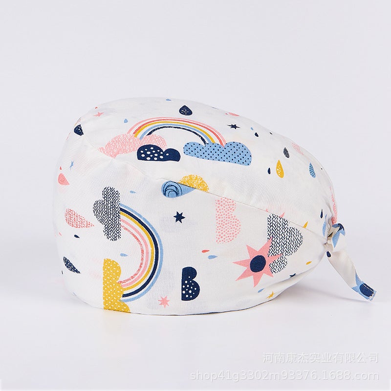 Surgical Cap Frosted Cap Women'S Pure Cotton Surgical Tie-Up Printed Nurst'S Cap New Buckle Men'S Dental And Dental Work Cap - Image 1