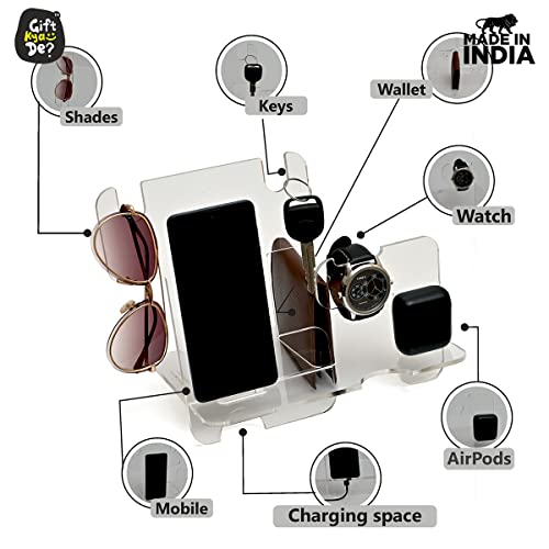 Gift Kya De GKD 5 in 1 Organizer with Mobile Stand Thoughtful Gifts for Men Anniversary, Birthday Gift for Brother, Boyfriend Rakhi Gift for Brother Gift for Husband Table Teachers Day Gift (Ice) - Image 4