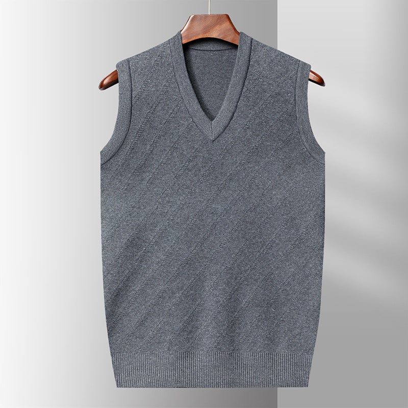 2023 mens autumn and winter New Fashion vest woolen sweater bright warm sweater mens wool flower version V-neck back Red - Image 2