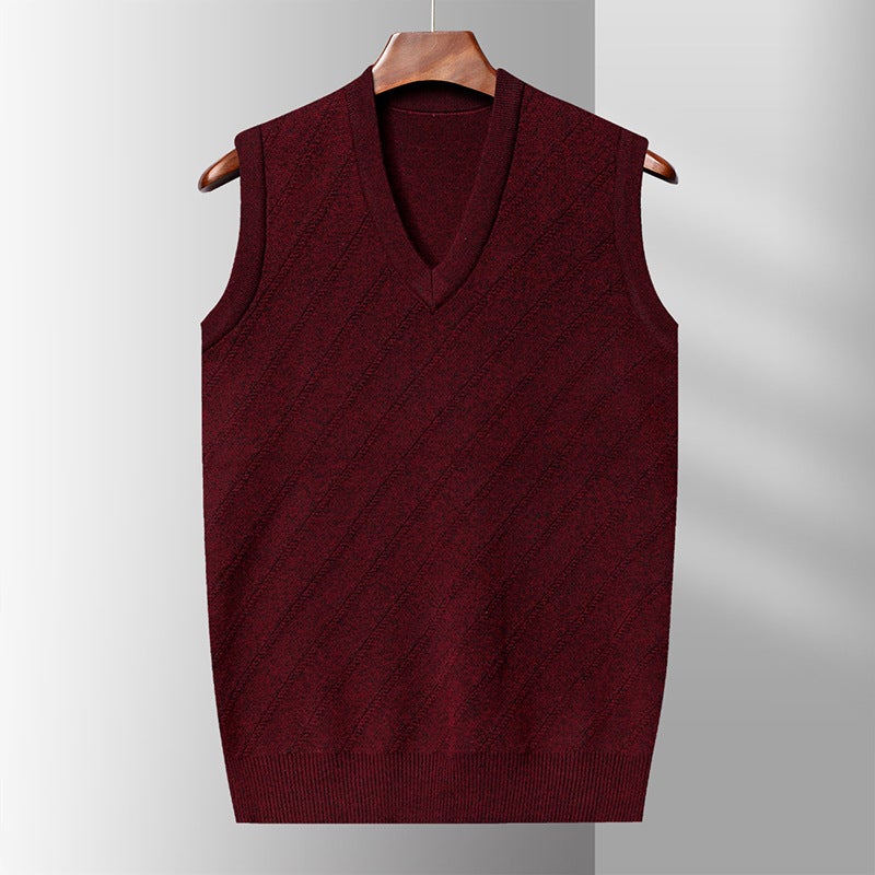 2023 mens autumn and winter New Fashion vest woolen sweater bright warm sweater mens wool flower version V-neck back Red - Image 1