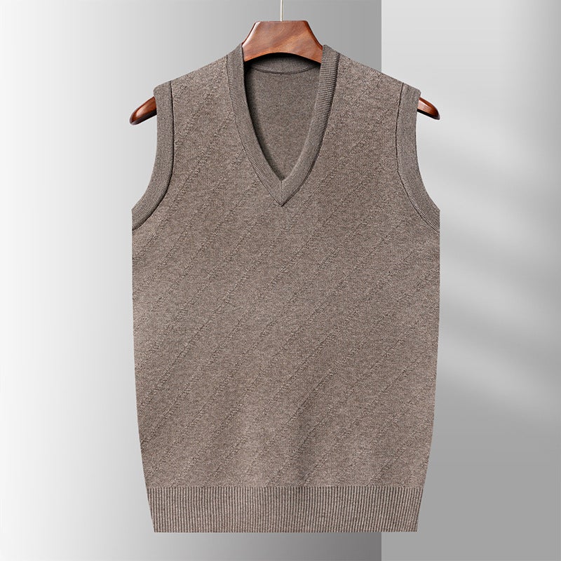 2023 mens autumn and winter New Fashion vest woolen sweater bright warm sweater mens wool flower version V-neck back Red - Image 4