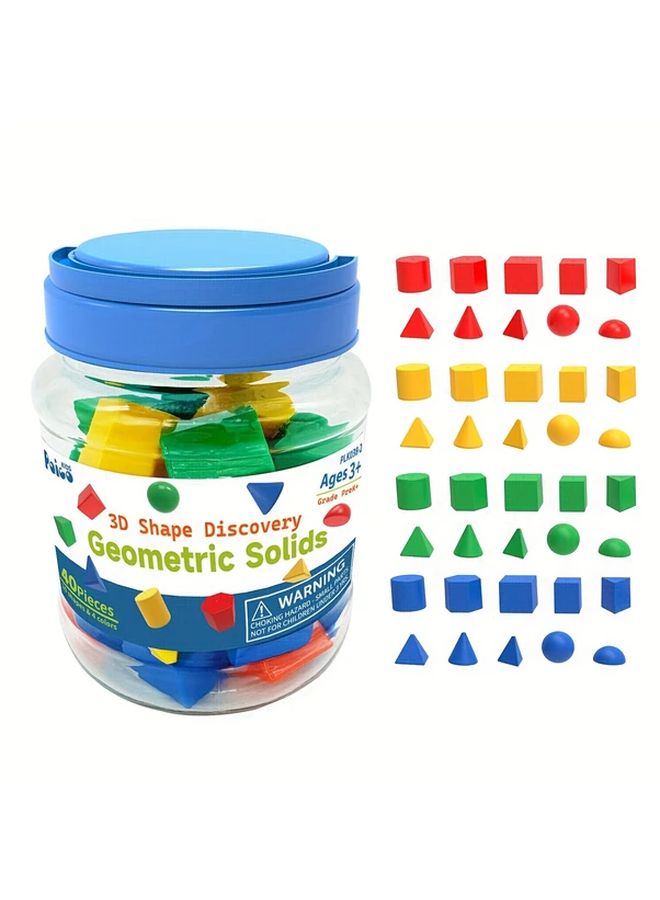 40 Pcs 3D Geometric Solids Set 4 Colors 10 Shapes Math Manipulatives Learning Toys - Image 3