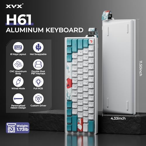 HITIME لوحة مفاتيح HITIME x XVX بنسبة 60% مع حزام، لوحة مفاتيح ألعاب سلكية من الألمنيوم H61، قابلة للتبديل الساخن، مفاتيح PBT من أنمي كاناغاوا، إضاءة خلفية RGB، تصميم شيري، وسادات امتصاص الصوت، مفتاح خطي كريمي - Image 2