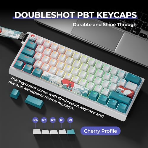 HITIME لوحة مفاتيح HITIME x XVX بنسبة 60% مع حزام، لوحة مفاتيح ألعاب سلكية من الألمنيوم H61، قابلة للتبديل الساخن، مفاتيح PBT من أنمي كاناغاوا، إضاءة خلفية RGB، تصميم شيري، وسادات امتصاص الصوت، مفتاح خطي كريمي - Image 4