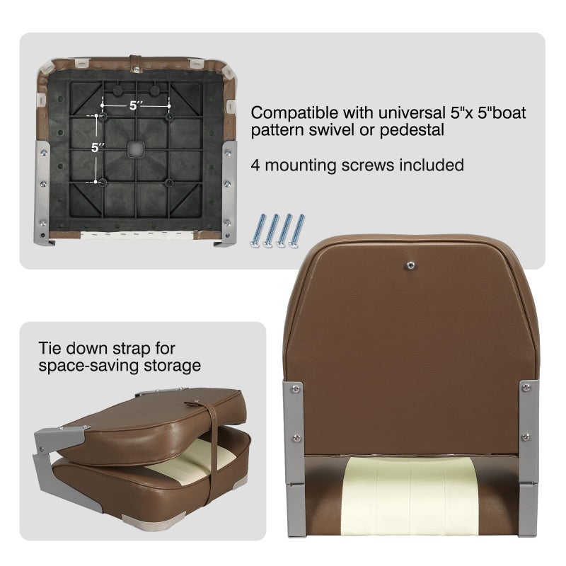 Leader Accessories New Low Back Folding Boat Seat (Brown/Sand) - Image 3