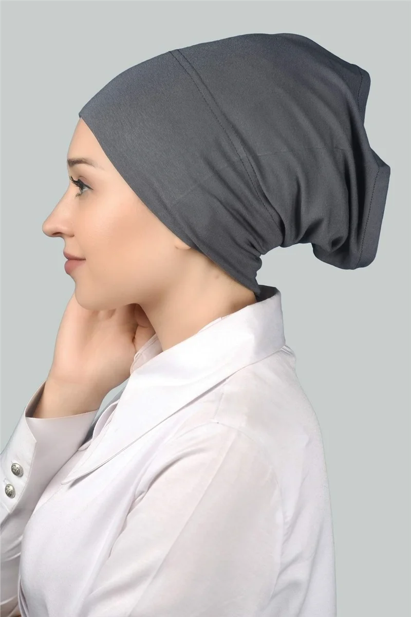 التوبة Ready-made Practical Snap-on Long Tube Hijab Bonnet - Smoked