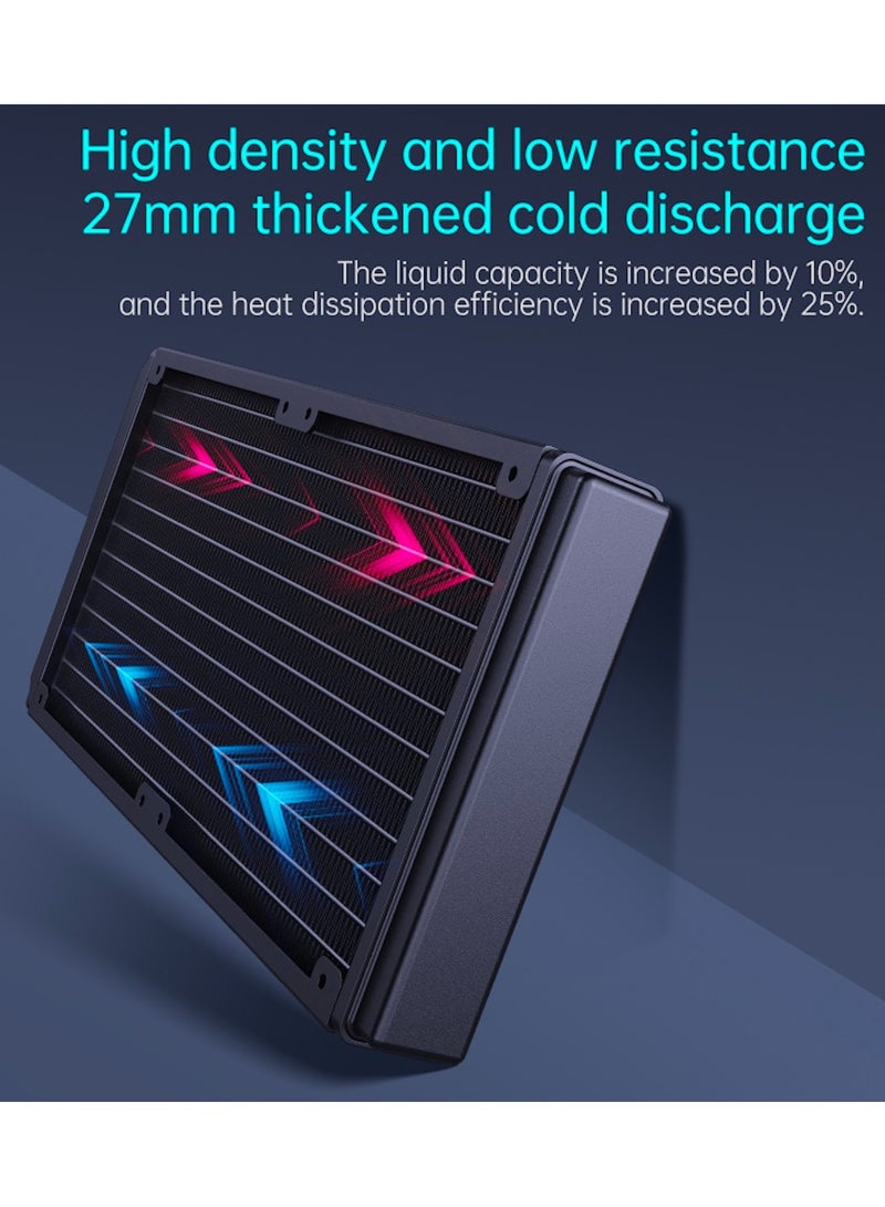 نظام تبريد مياه الكمبيوتر، مصباح LED ARGB 360 مم، إطار مربع، مروحة مدمجة، مزامنة MB، مروحة PWM، لـ Intel: LGA1700 / 1200 / 1150 / 1151 / 1155 / 1156 / 1356 / 1366 / 13 / 15 / 17 / 19 / E3 (ملاحظة خاصة: لا يدعم LGA775؛ لـ AMD: AM5 / AM4 / AM3 / FM2 / FM1/ Ryzen3 / Ryzen5 / Ryzen7 / Ryzen9؛ لـ Xeon: E5 / X79 / X99 / LGA2011 / 2066 (ملاحظة خاصة: لا تدعم مواضع فتحات الخادم المستطيلة 2011) - Image 3