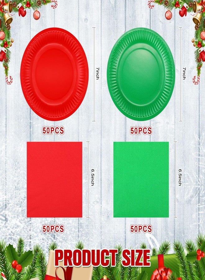 Layhit أطباق ومناشف عيد الميلاد من لايهيت - مجموعة مستلزمات حفلات عيد الميلاد باللونين الأحمر والأخضر، أطباق حلوى من الورق ومناشف للاستخدام مرة واحدة (200 قطعة) - Image 2