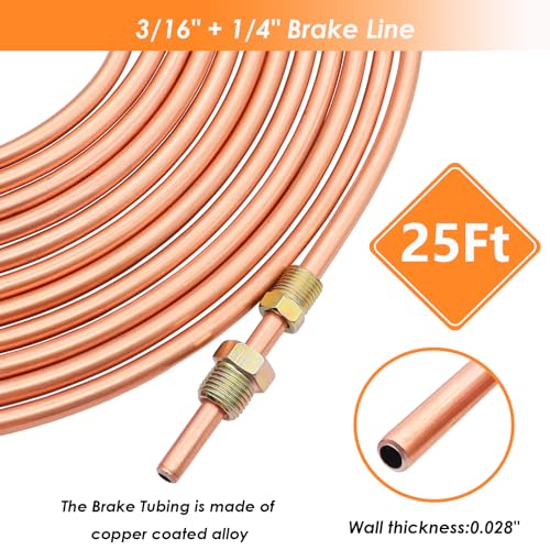 Eoppen 25 ft 3/16 + 1/4 Copper Coated Brake Line Kit(Includes 48 Fittings and 8 Unions) with Tube Bender and Double & Single Flaring Tool Kit - Image 5