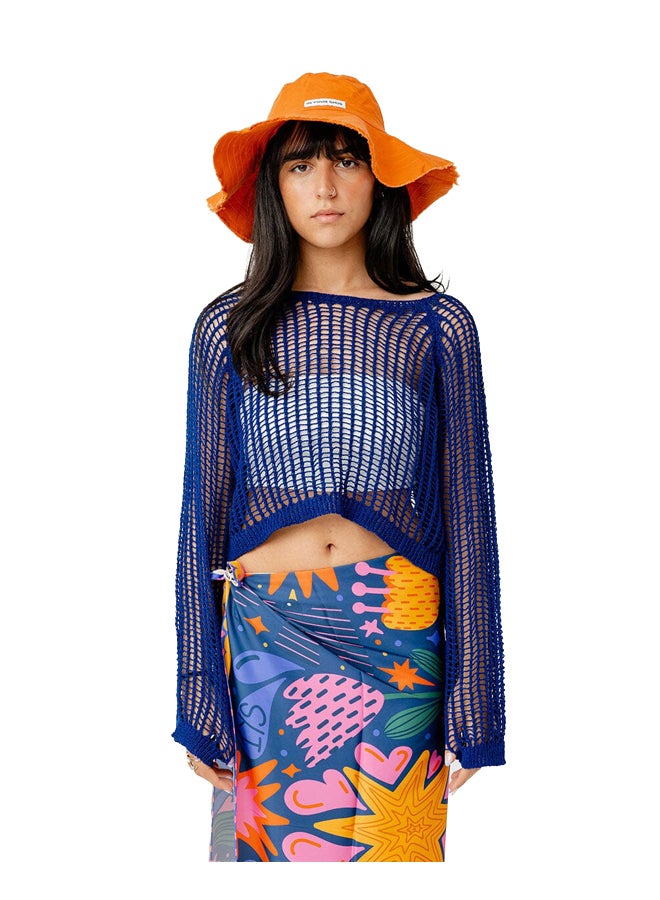 In Your Shoe Blue Fishnet Top - Image 1