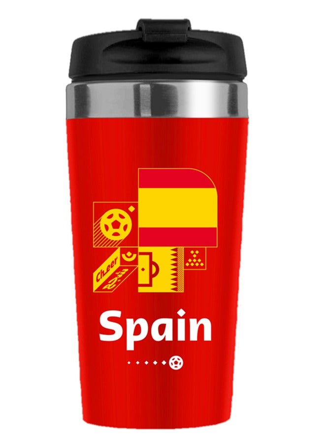 FIFA World Cup 2022 Printed Travel Mug with Lid Stainless Steel Spain - Image 1