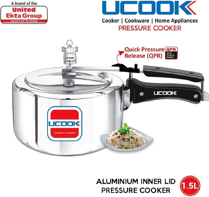 https://www.unitedektagroup.com/pressure-cooker/pressure-cooker-ucook-platinum-premier-3-ltr.html طنجرة ضغط من الألومنيوم من ماركة UCOOK بواسطة مجموعة UNITED Ekta Group، سعة: 1.5 لتر، غير متوافقة مع المواقد الكهربائية، مصنوعة للاستخدام المنزلي والمطبخ، غطاء داخلي، ضمان لمدة 5 سنوات - Image 2