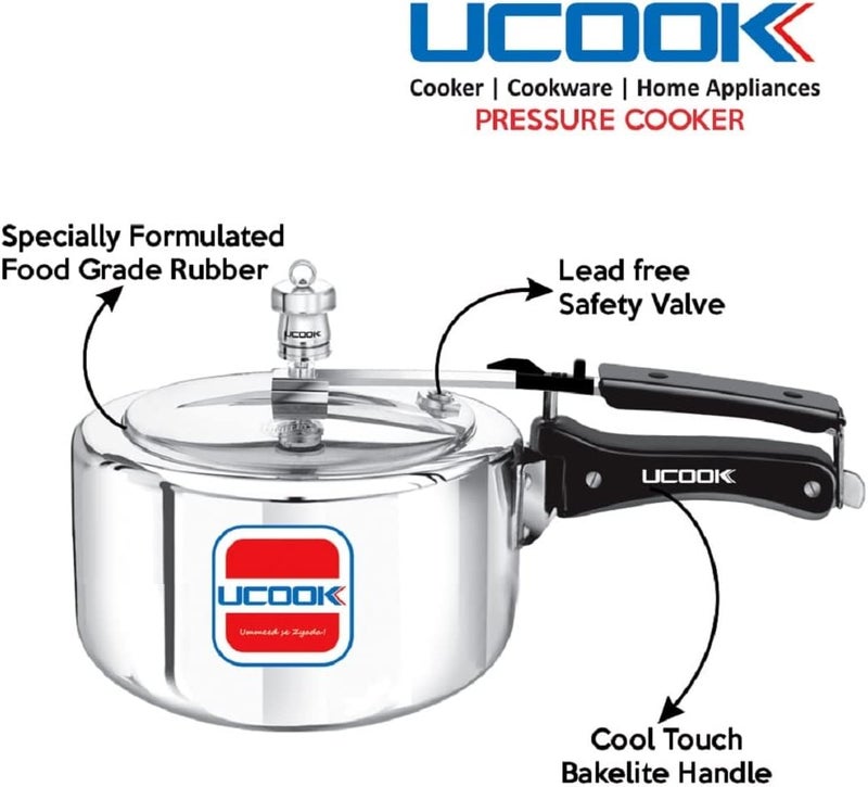 https://www.unitedektagroup.com/pressure-cooker/pressure-cooker-ucook-platinum-premier-3-ltr.html طنجرة ضغط من الألومنيوم من ماركة UCOOK بواسطة مجموعة UNITED Ekta Group، سعة: 1.5 لتر، غير متوافقة مع المواقد الكهربائية، مصنوعة للاستخدام المنزلي والمطبخ، غطاء داخلي، ضمان لمدة 5 سنوات - Image 4