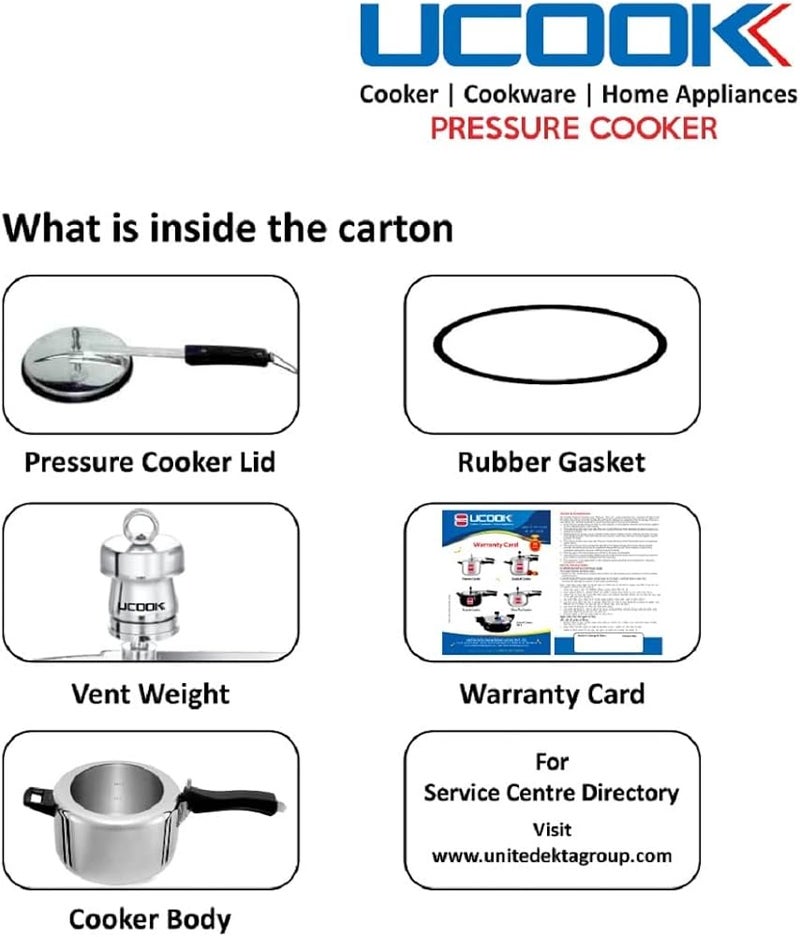 https://www.unitedektagroup.com/pressure-cooker/pressure-cooker-ucook-platinum-premier-3-ltr.html طنجرة ضغط من الألومنيوم من ماركة UCOOK بواسطة مجموعة UNITED Ekta Group، سعة: 1.5 لتر، غير متوافقة مع المواقد الكهربائية، مصنوعة للاستخدام المنزلي والمطبخ، غطاء داخلي، ضمان لمدة 5 سنوات - Image 5
