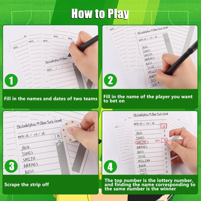 Axcoix 160 Pack Strip Cards for Gambling, 10 Line Football Strip Cards, No-Repeat Pull Tabs Gambling Tickets for Soccer Football Baseball Sports Box Game Betting - Image 3