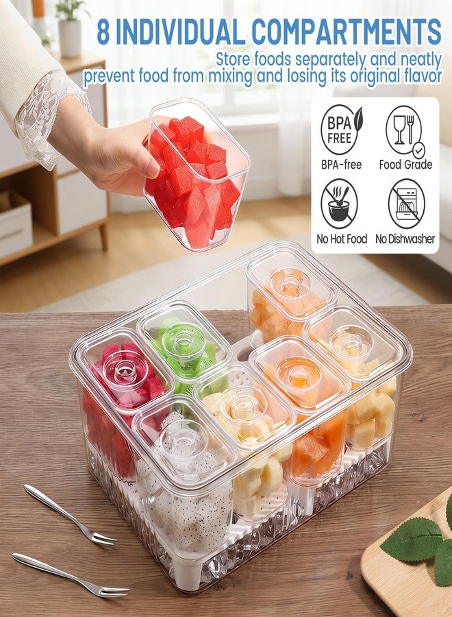 Fivebop Ice Chilled Condiment Caddy with 8x13.5oz Containers, Large Portable Snack Containers with Lid & Handle, Fruit Veggie Salad Chilled Serving Trays for Party Travel Beach Picnic Outdoor - Image 4