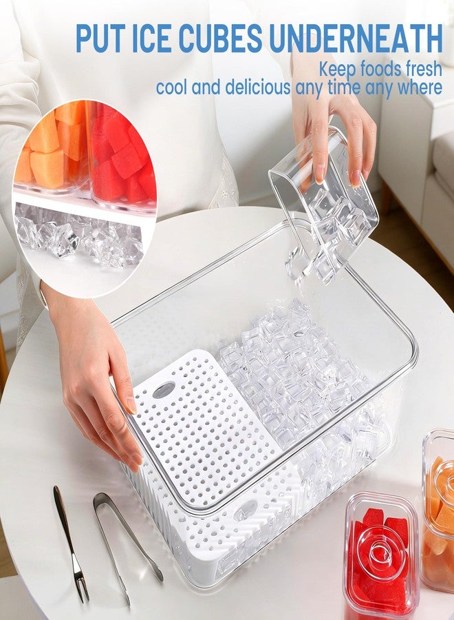Fivebop Ice Chilled Condiment Caddy with 8x13.5oz Containers, Large Portable Snack Containers with Lid & Handle, Fruit Veggie Salad Chilled Serving Trays for Party Travel Beach Picnic Outdoor - Image 2