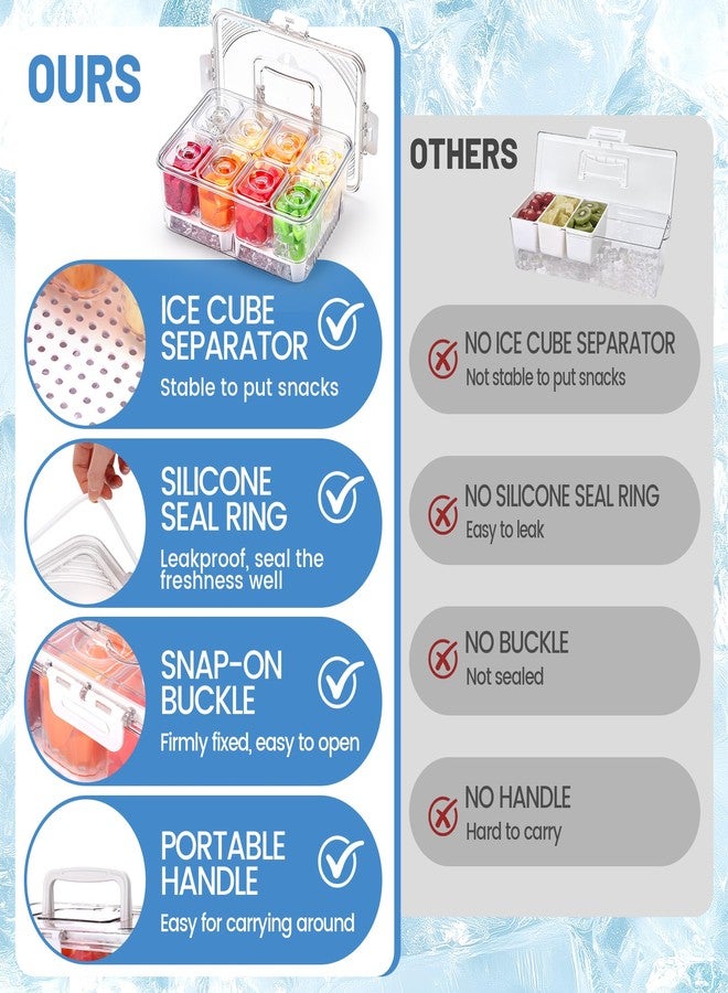 Fivebop Ice Chilled Condiment Caddy with 8x13.5oz Containers, Large Portable Snack Containers with Lid & Handle, Fruit Veggie Salad Chilled Serving Trays for Party Travel Beach Picnic Outdoor - Image 5